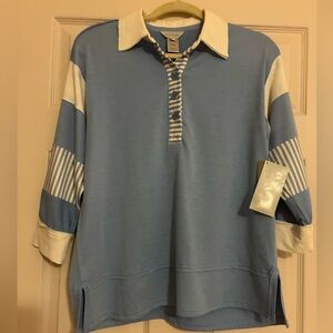 Multiples Light Blue and White Polo Shirt